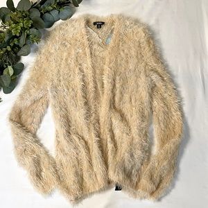 NWT XOXO Beige SHAGGY CARDIGAN Sz L